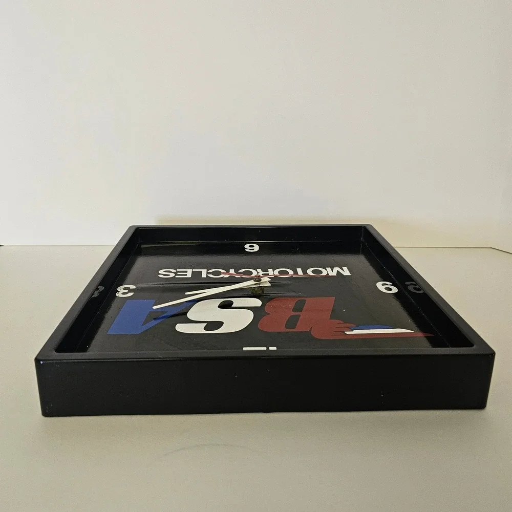 BSA Motorcycles Square Wall Clock Black Red Blue Logo Garage Decor 11.5 Inch